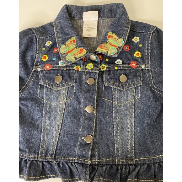 Nannette Kids Dark Wash Floral Butterfly Embroidered Denim Jacket, Sz 6 Ruffles - Picture 4 of 12